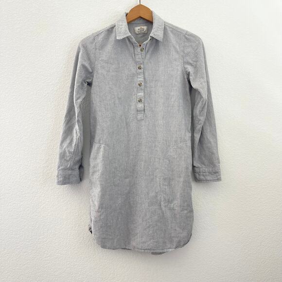Marine Layer Women Grey Striped Button Front Shirt Dress Tunic Collared Sz Small - Picture 2 of 8